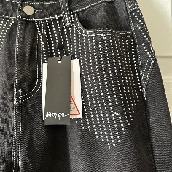 Nasty Gal rhinestone dark wash mom jeans, size 4 - Picture 5 of 10